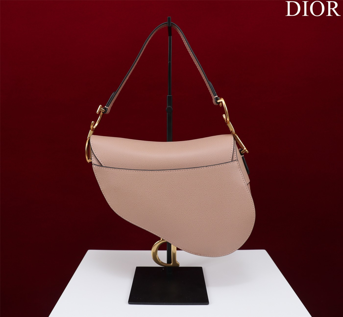 Saddle Bag with Strap Nude Pink Grained Calfskin